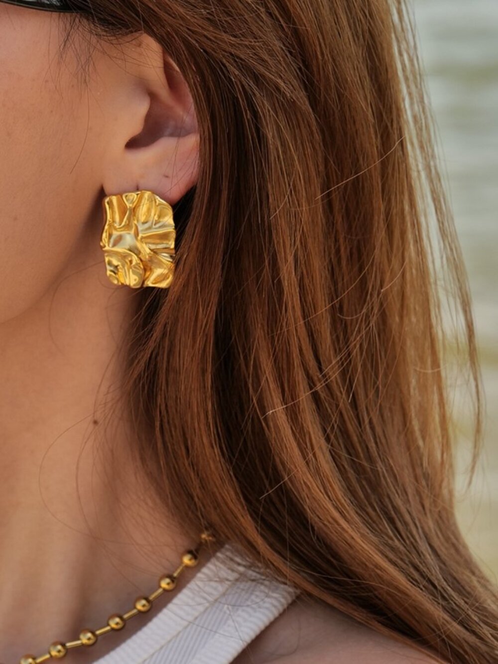 18K Gold Plated Geometric Square Stud Earrings - Hypoallergenic Stainless Steel